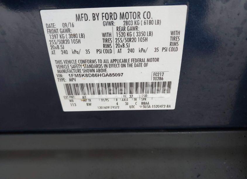 Photo 9 of 2017 Ford Explorer XLT (VIN 1FM5K8D86HGA85097)