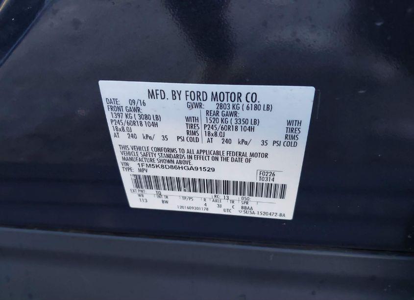 Photo 9 of 2017 Ford Explorer XLT (VIN 1FM5K8D86HGA91529)