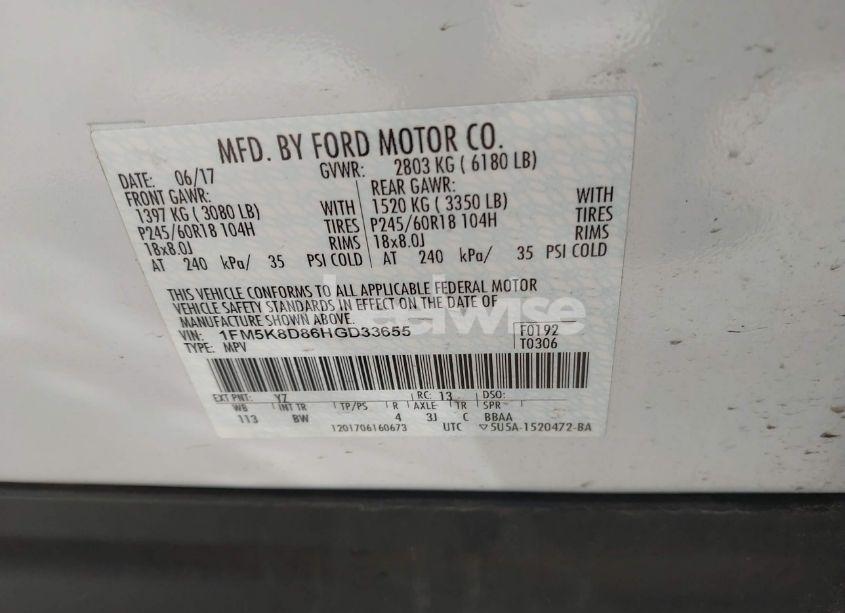 Photo 9 of 2017 Ford Explorer XLT (VIN 1FM5K8D86HGD33655)