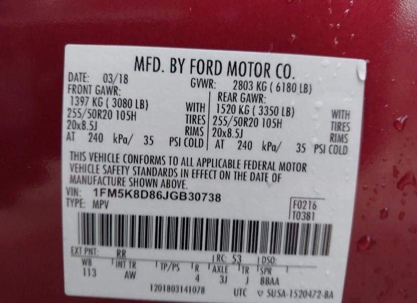 Photo 9 of 2018 Ford Explorer XLT (VIN 1FM5K8D86JGB30738)