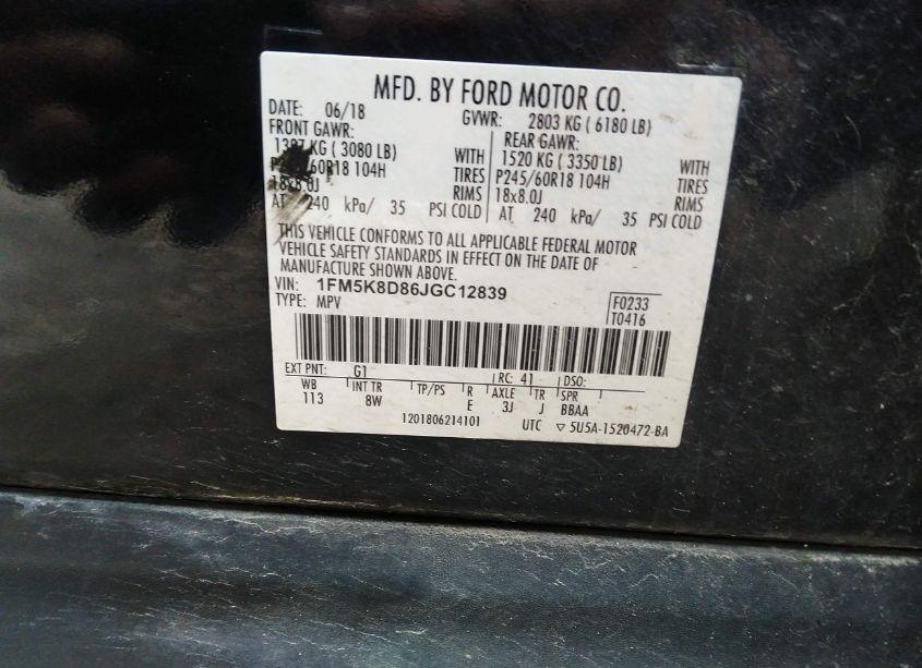 Photo 9 of 2018 Ford Explorer XLT (VIN 1FM5K8D86JGC12839)