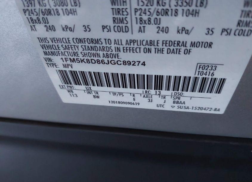 Photo 9 of 2018 Ford Explorer XLT (VIN 1FM5K8D86JGC89274)