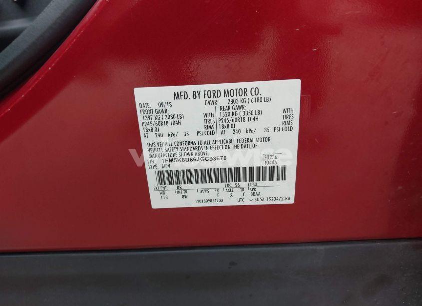 Photo 9 of 2018 Ford Explorer XLT (VIN 1FM5K8D86JGC93678)