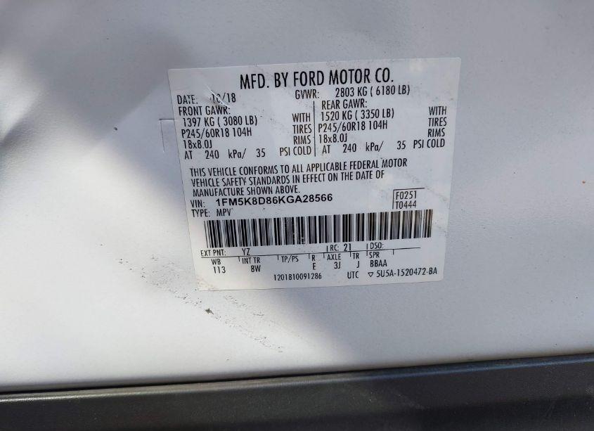 Photo 9 of 2019 Ford Explorer XLT (VIN 1FM5K8D86KGA28566)