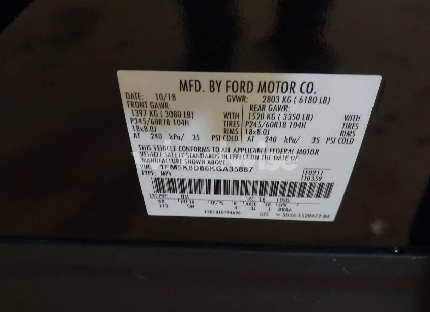 Photo 9 of 2019 Ford Explorer XLT (VIN 1FM5K8D86KGA35887)