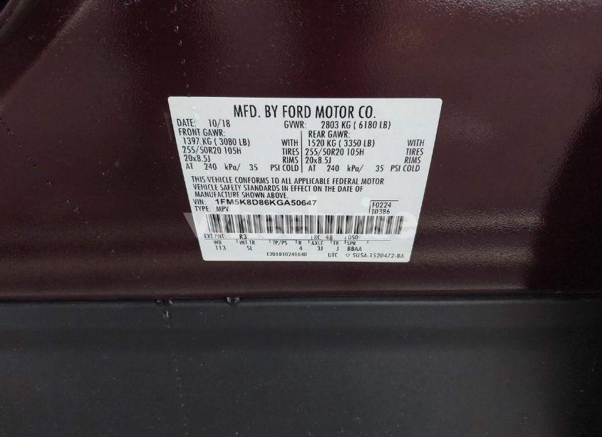 Photo 9 of 2019 Ford Explorer XLT (VIN 1FM5K8D86KGA50647)