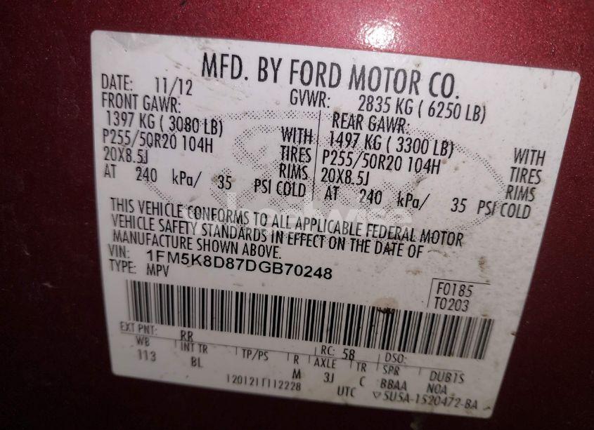 Photo 9 of 2013 Ford Explorer XLT (VIN 1FM5K8D87DGB70248)