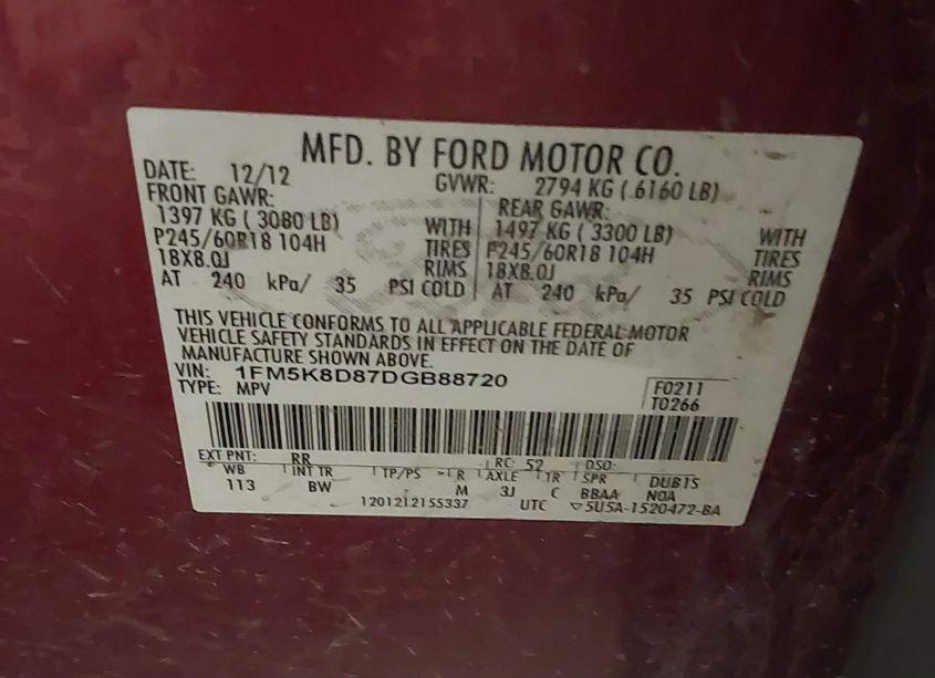 Photo 9 of 2013 Ford Explorer XLT (VIN 1FM5K8D87DGB88720)