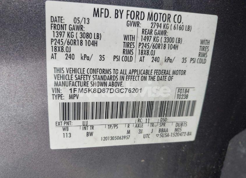 Photo 9 of 2013 Ford Explorer XLT (VIN 1FM5K8D87DGC76201)