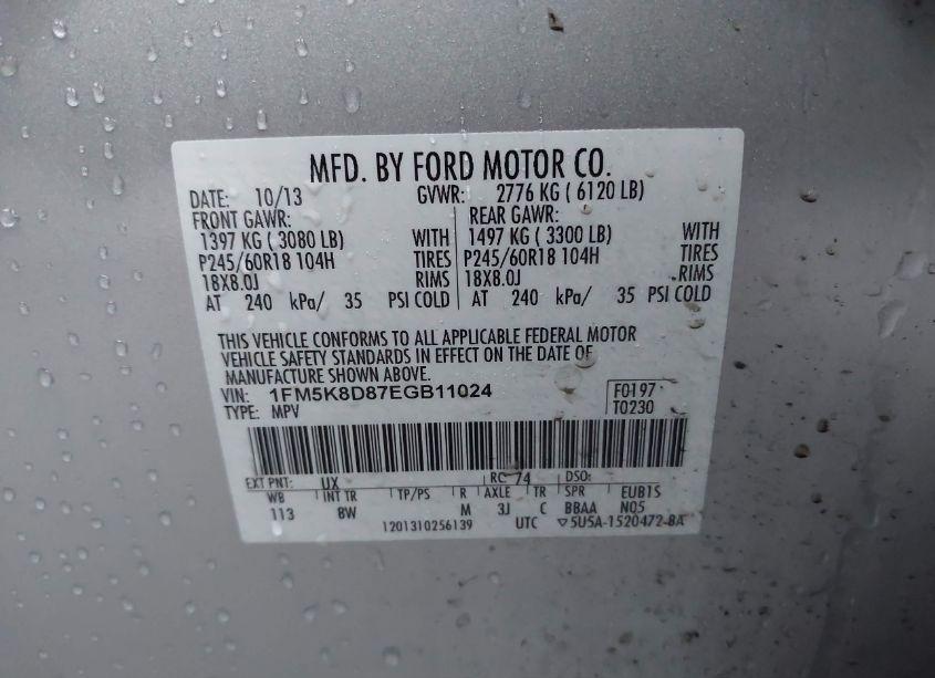 Photo 9 of 2014 Ford Explorer XLT (VIN 1FM5K8D87EGB11024)