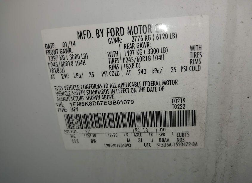 Photo 9 of 2014 Ford Explorer XLT (VIN 1FM5K8D87EGB61079)