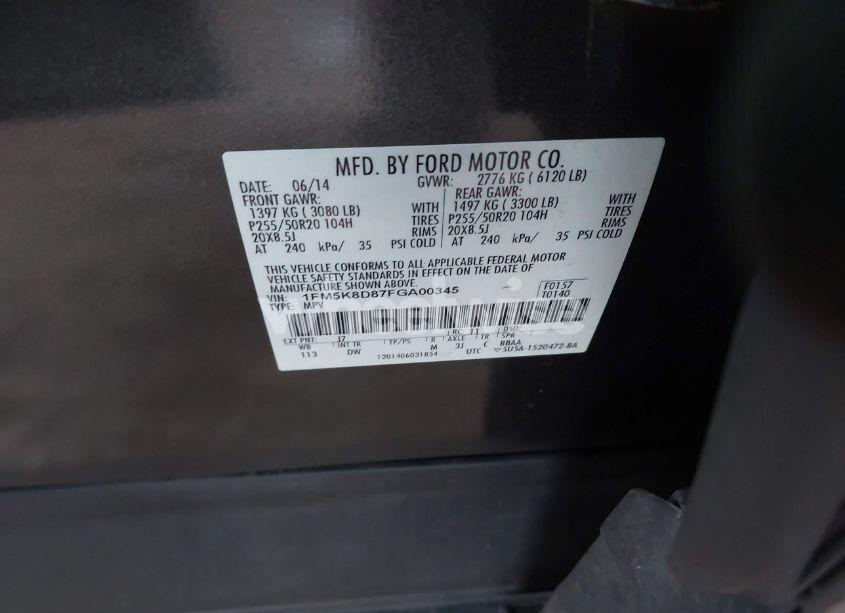 Photo 9 of 2015 Ford Explorer XLT (VIN 1FM5K8D87FGA00345)