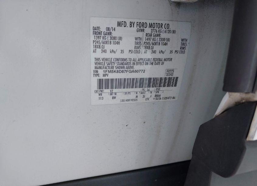 Photo 9 of 2015 Ford Explorer XLT (VIN 1FM5K8D87FGA60772)