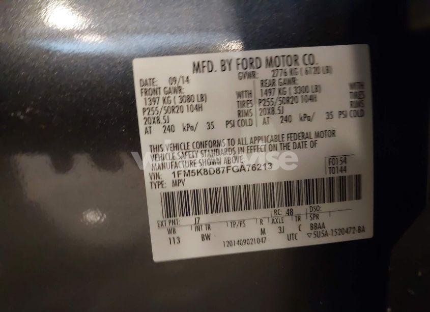 Photo 9 of 2015 Ford Explorer XLT (VIN 1FM5K8D87FGA76213)