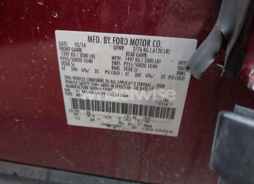 Photo 9 of 2015 Ford Explorer XLT (VIN 1FM5K8D87FGB17259)