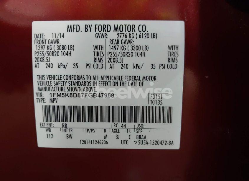 Photo 9 of 2015 Ford Explorer XLT (VIN 1FM5K8D87FGB47958)