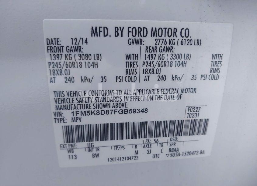 Photo 9 of 2015 Ford Explorer XLT (VIN 1FM5K8D87FGB59348)