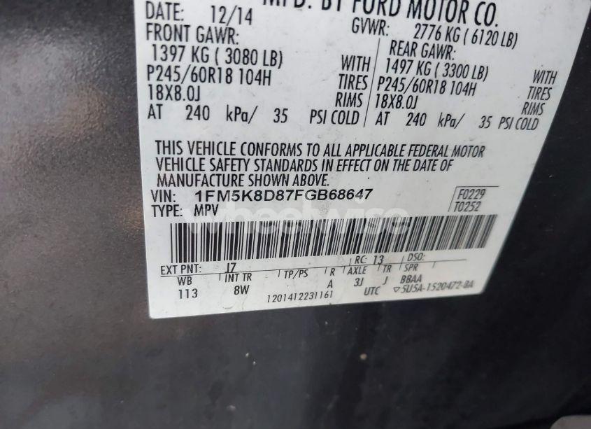 Photo 9 of 2015 Ford Explorer XLT (VIN 1FM5K8D87FGB68647)