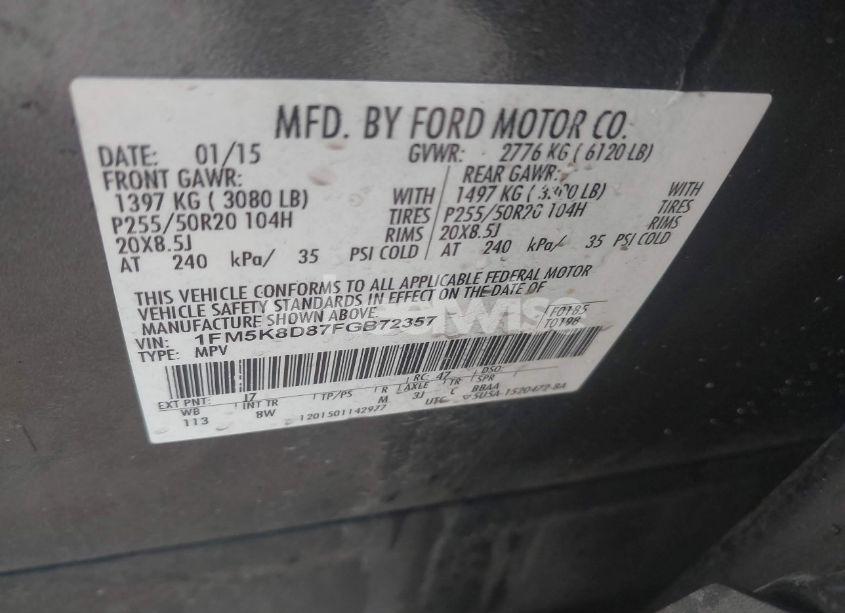 Photo 9 of 2015 Ford Explorer XLT (VIN 1FM5K8D87FGB72357)