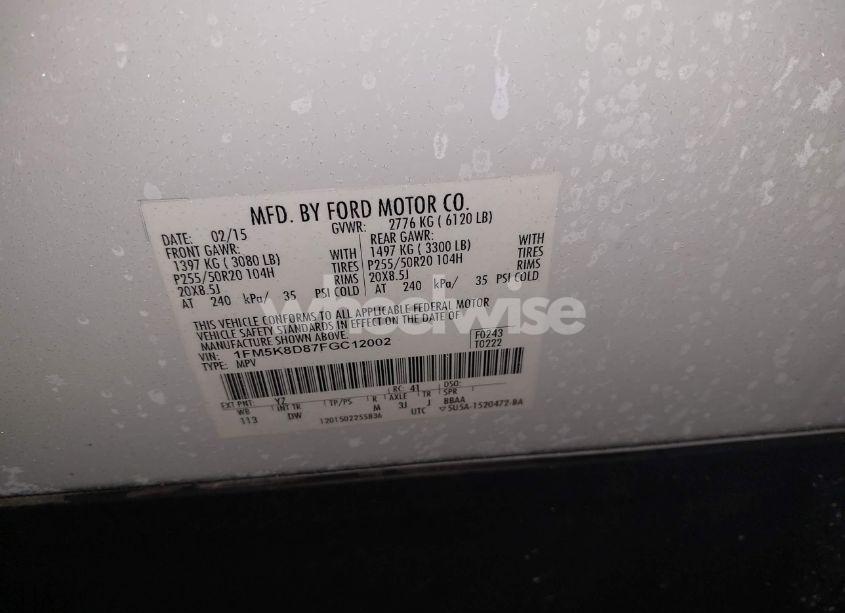 Photo 9 of 2015 Ford Explorer XLT (VIN 1FM5K8D87FGC12002)