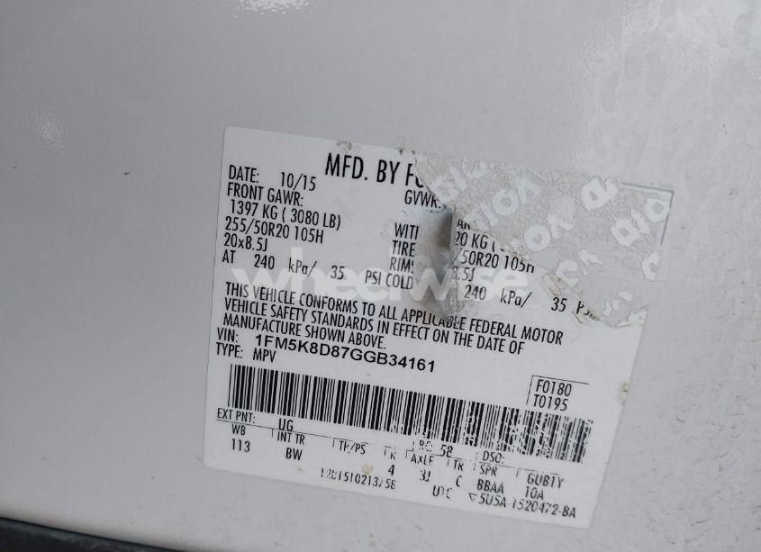 Photo 9 of 2016 Ford Explorer XLT (VIN 1FM5K8D87GGB34161)