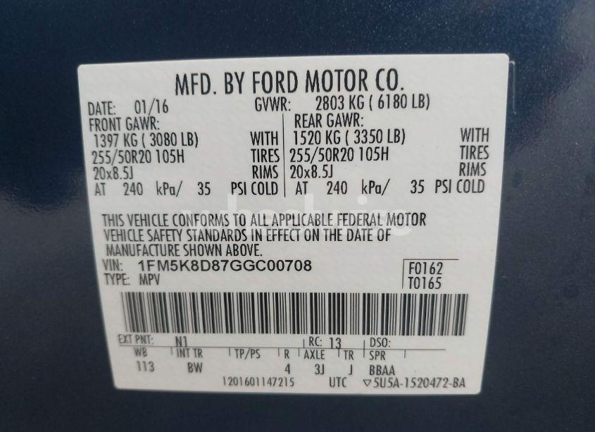 Photo 9 of 2016 Ford Explorer XLT (VIN 1FM5K8D87GGC00708)