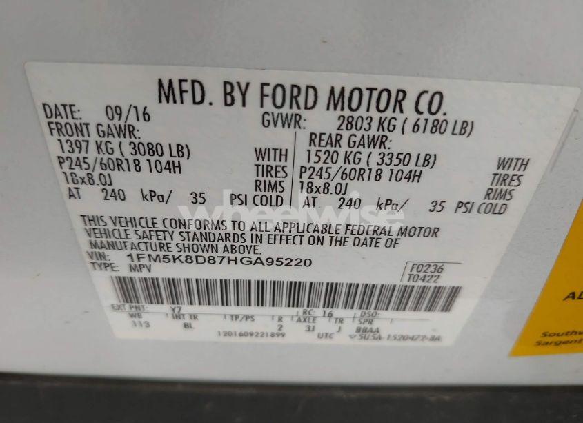 Photo 9 of 2017 Ford Explorer XLT (VIN 1FM5K8D87HGA95220)