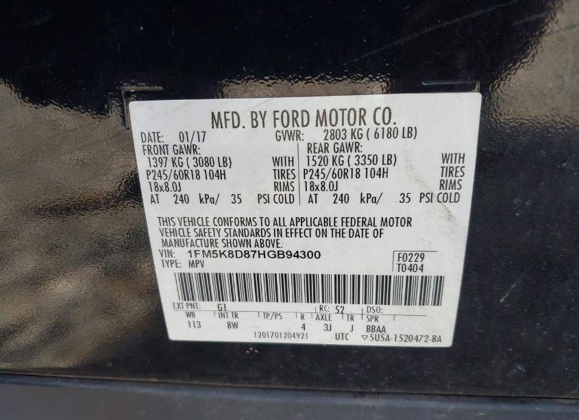 Photo 9 of 2017 Ford Explorer XLT (VIN 1FM5K8D87HGB94300)