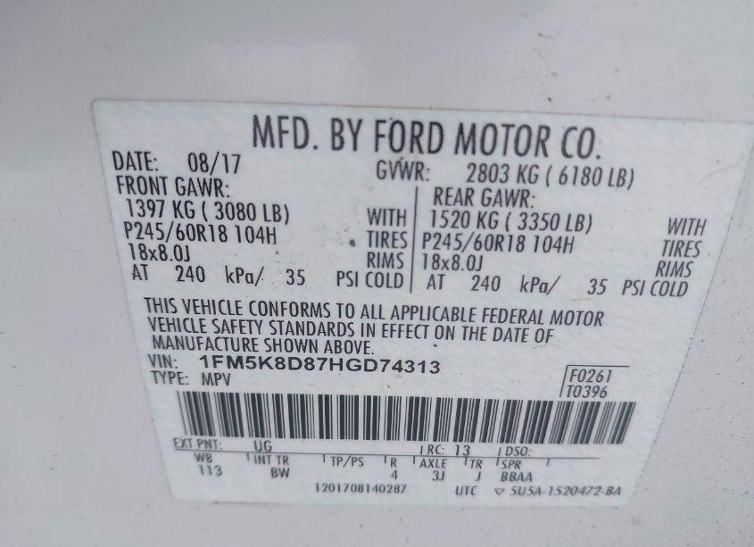 Photo 9 of 2017 Ford Explorer XLT (VIN 1FM5K8D87HGD74313)