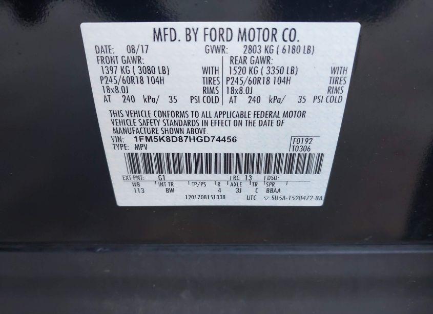 Photo 9 of 2017 Ford Explorer XLT (VIN 1FM5K8D87HGD74456)