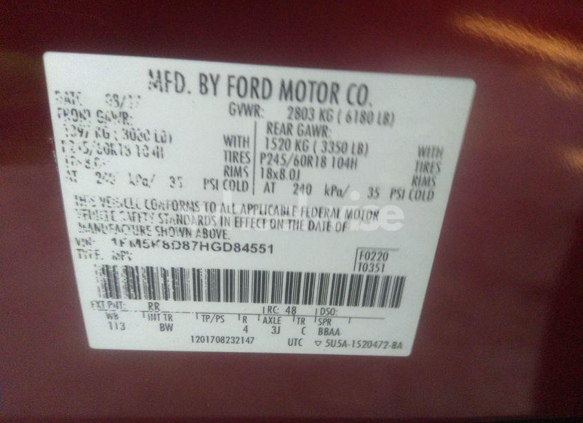 Photo 9 of 2017 Ford Explorer XLT (VIN 1FM5K8D87HGD84551)