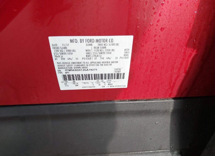 Photo 9 of 2018 Ford Explorer XLT (VIN 1FM5K8D87JGA19275)