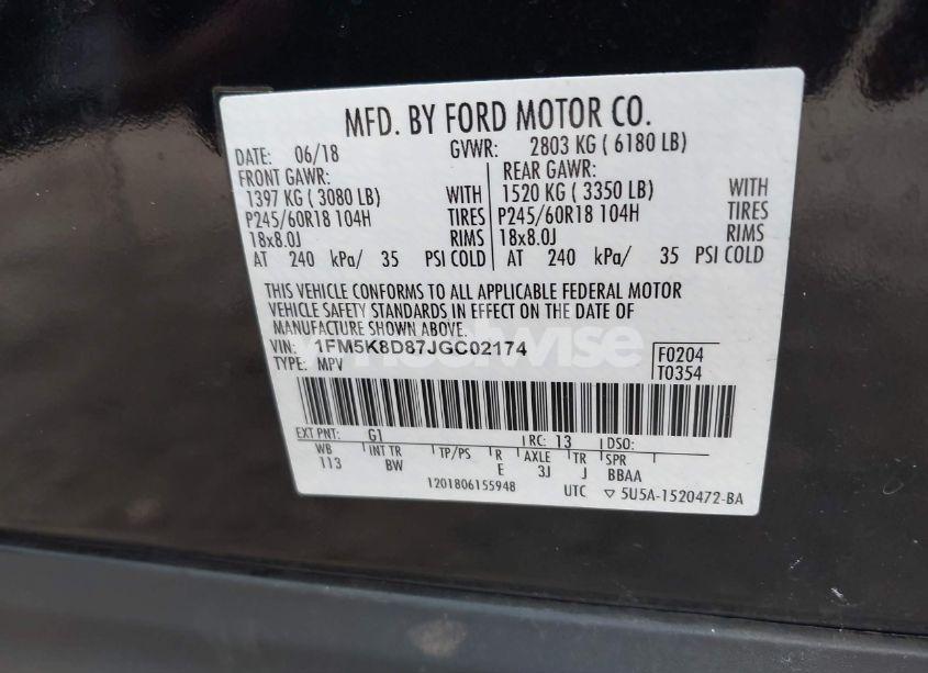 Photo 9 of 2018 Ford Explorer XLT (VIN 1FM5K8D87JGC02174)