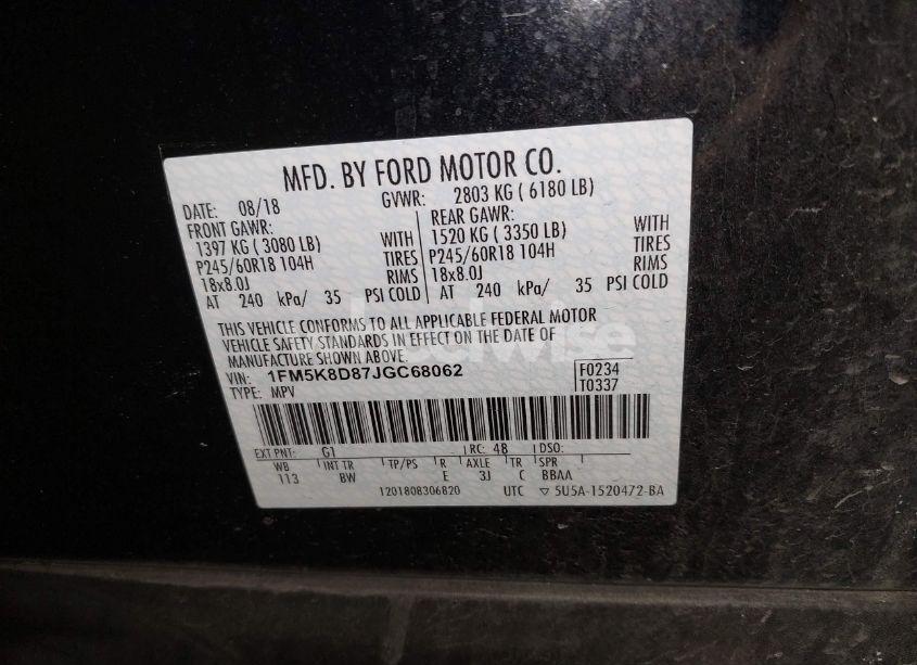 Photo 9 of 2018 Ford Explorer XLT (VIN 1FM5K8D87JGC68062)