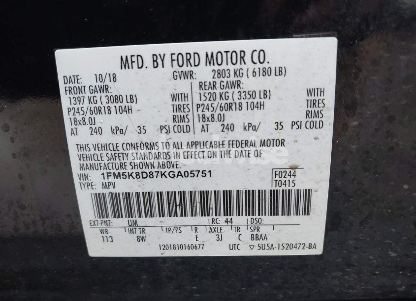 Photo 9 of 2019 Ford Explorer XLT (VIN 1FM5K8D87KGA05751)