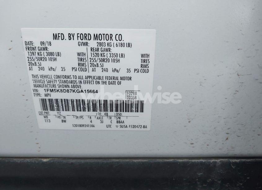 Photo 9 of 2019 Ford Explorer XLT (VIN 1FM5K8D87KGA15664)