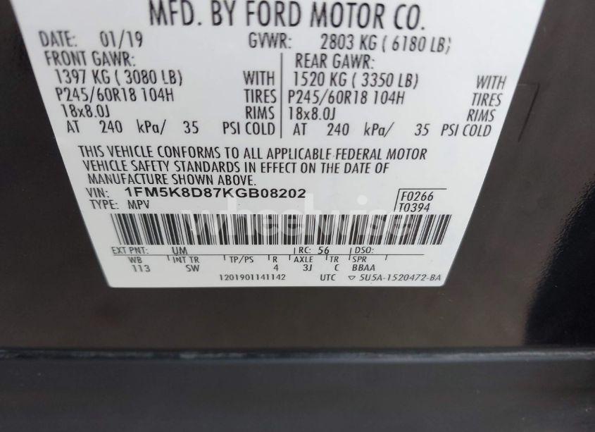 Photo 9 of 2019 Ford Explorer XLT (VIN 1FM5K8D87KGB08202)