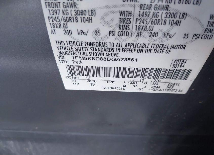 Photo 9 of 2013 Ford Explorer XLT (VIN 1FM5K8D88DGA73561)