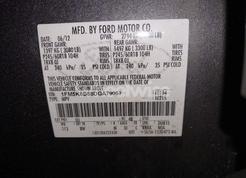 Photo 9 of 2013 Ford Explorer XLT (VIN 1FM5K8D88DGA79067)