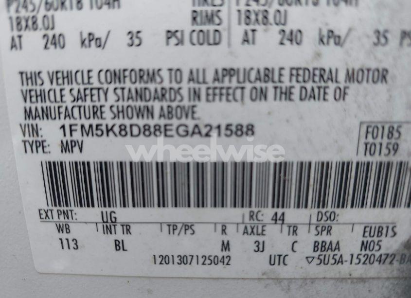 Photo 9 of 2014 Ford Explorer XLT (VIN 1FM5K8D88EGA21588)