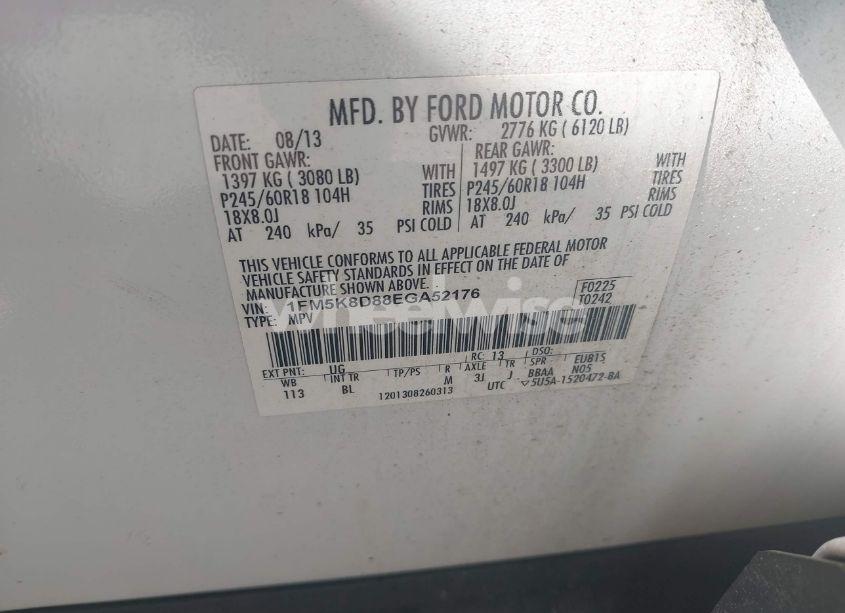 Photo 9 of 2014 Ford Explorer XLT (VIN 1FM5K8D88EGA52176)