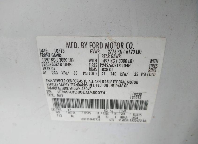 Photo 9 of 2014 Ford Explorer XLT (VIN 1FM5K8D88EGA80074)