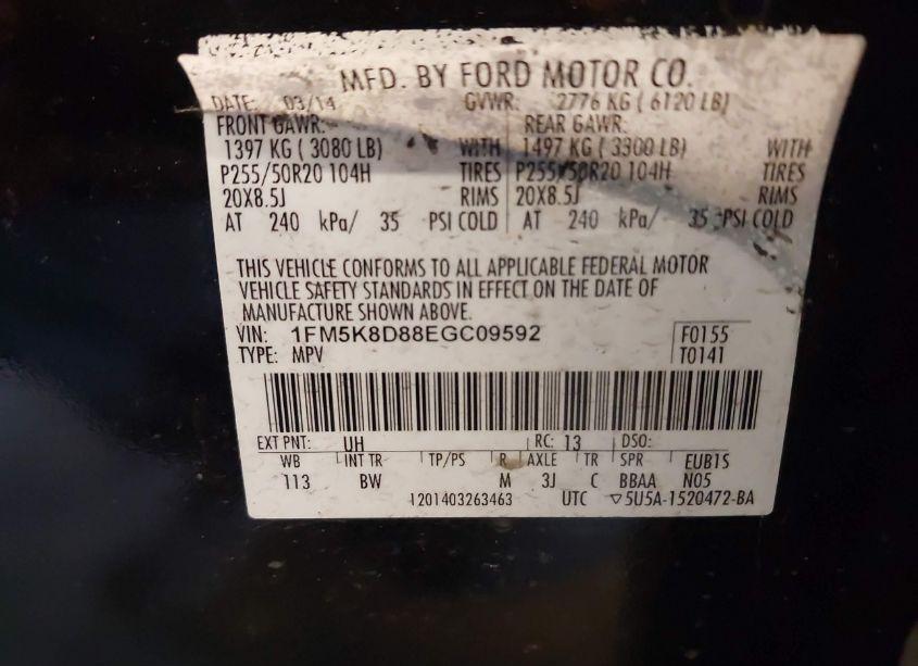 Photo 9 of 2014 Ford Explorer XLT (VIN 1FM5K8D88EGC09592)