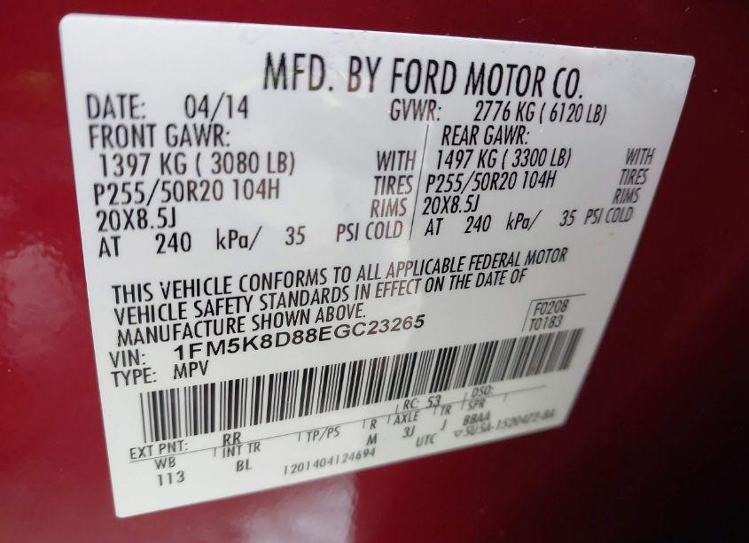 Photo 9 of 2014 Ford Explorer XLT (VIN 1FM5K8D88EGC23265)