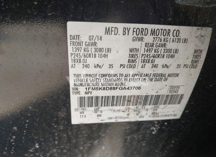 Photo 9 of 2015 Ford Explorer XLT (VIN 1FM5K8D88FGA43706)