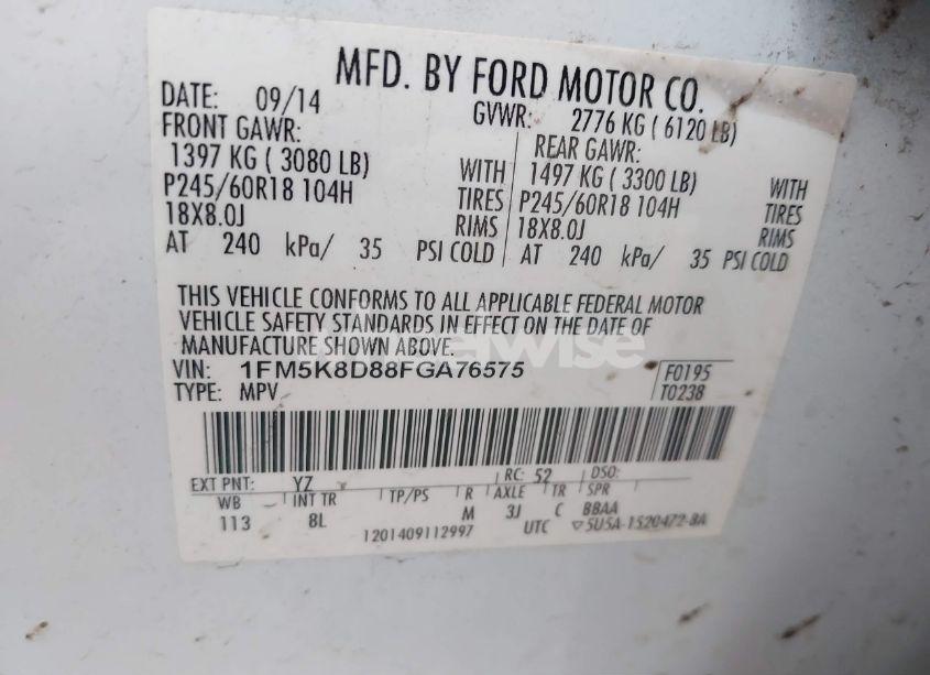 Photo 9 of 2015 Ford Explorer XLT (VIN 1FM5K8D88FGA76575)