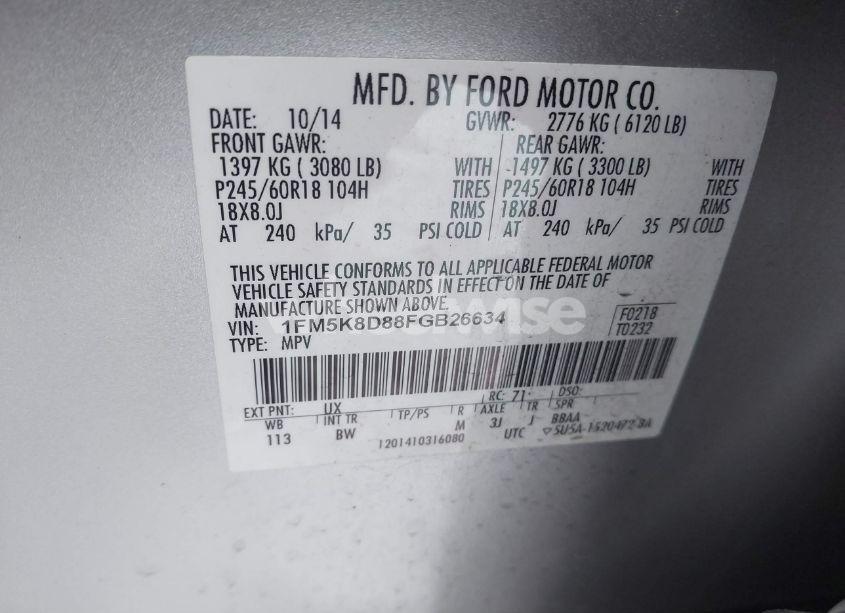 Photo 9 of 2015 Ford Explorer XLT (VIN 1FM5K8D88FGB26634)