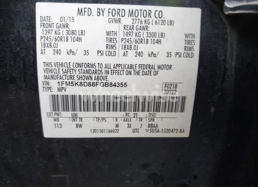 Photo 9 of 2015 Ford Explorer XLT (VIN 1FM5K8D88FGB84355)