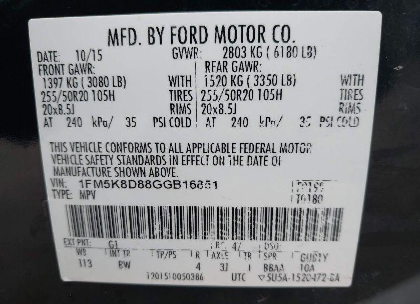 Photo 9 of 2016 Ford Explorer XLT (VIN 1FM5K8D88GGB16851)