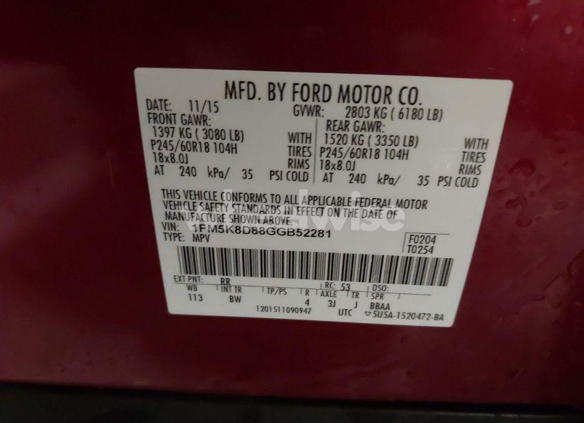 Photo 9 of 2016 Ford Explorer XLT (VIN 1FM5K8D88GGB52281)